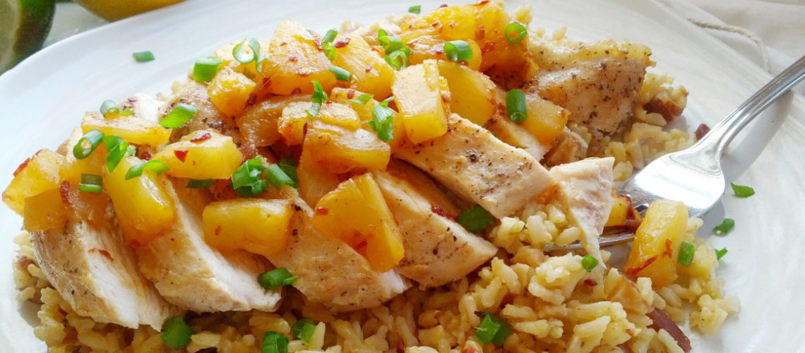 Pineapple Adobo Chicken on Orange Almond Rice Foodie*ish