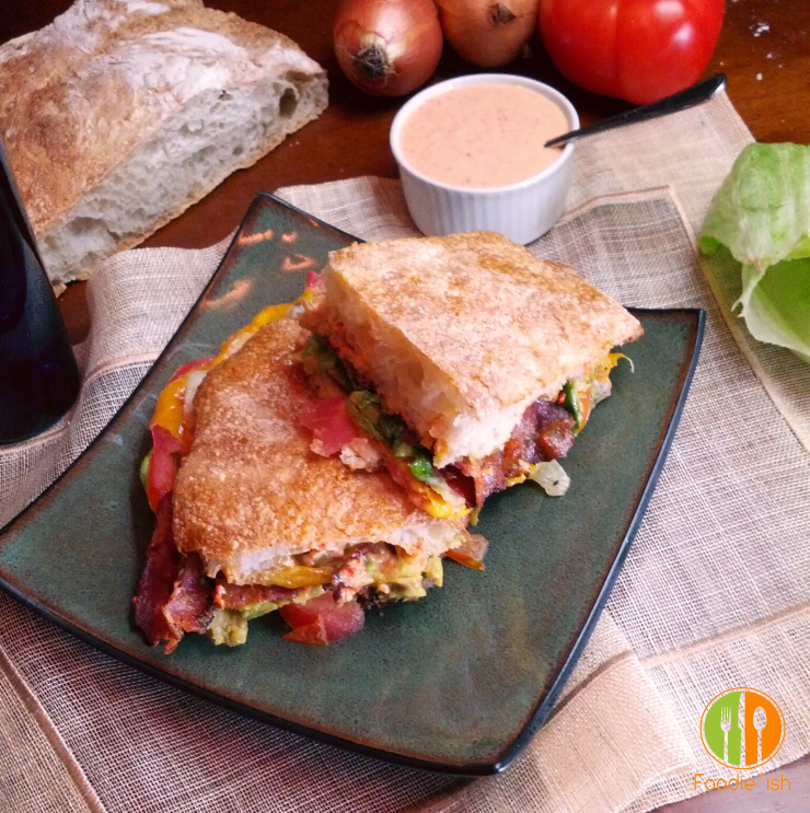 BLT melt with avocado and roasted garlic-red pepper aioli