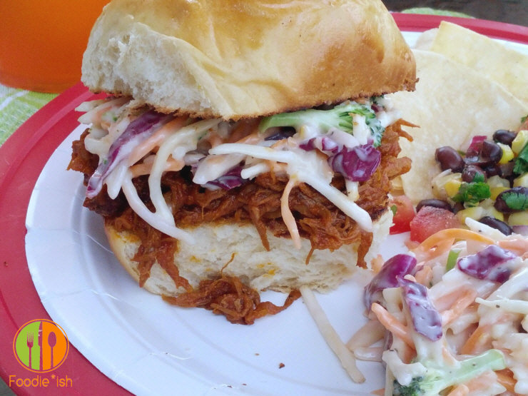Pulled pork on an orange bun! What a clever way to add a little pizzazz to your BBQ!
