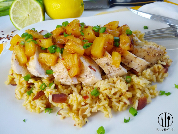 Easy Pineapple adobo chicken with orange-almond rice
